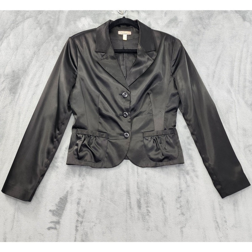 Olga Egovora Blazer Womens S Black Satin Jacket Formal Party Office Pockets